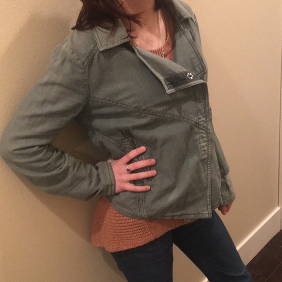 Olive Green Linen Jacket Free People XS Adore! - Picture 5 of 8
